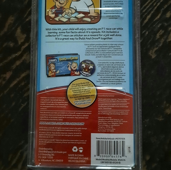 🎈3 for $10🎈Lowe's Build and Grow F1 Race Car - Picture 4 of 4